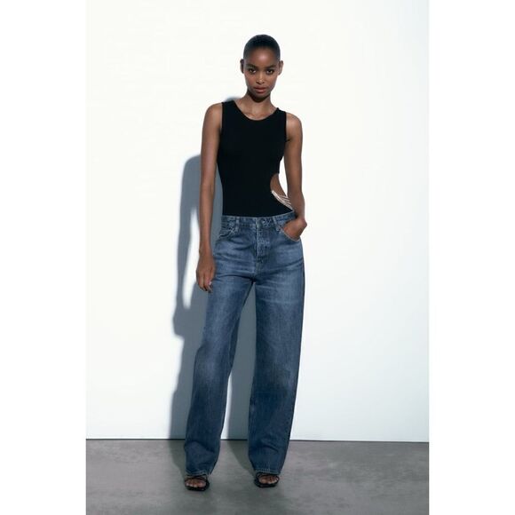 NWT Zara Black Ribbed Limitless Contour Collection Cutout Jewel Bodysuit, XS-S - Picture 2 of 13